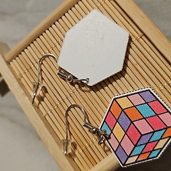 Rubix Cube Earrings - Picture 3 of 3